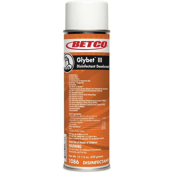 Betco Glybet III Disinfectant, 496 fl oz (15.5 quart) Citrus Bouquet, Clear, 12 PK BET10862300 - main